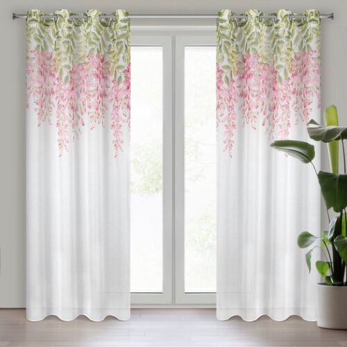 FKAJ-01 Etamine gordijn met bloemmotief FKAJ-01