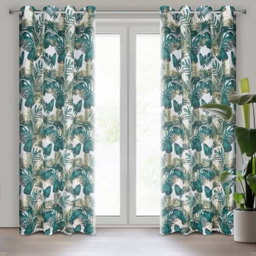 FKGM-01 Gordijn met groene bladeren print FKGM-01