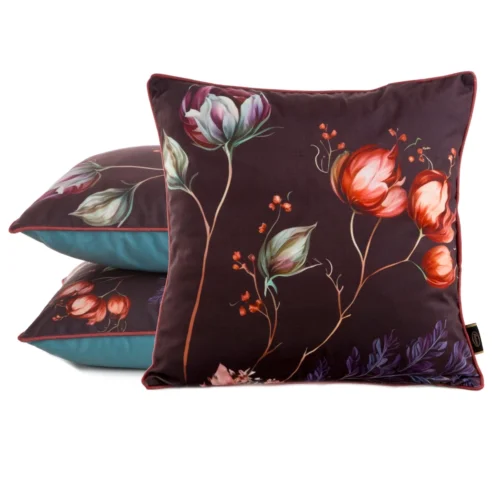 JA137-09a Fluwelen kussensloop met bloemen JA137-09