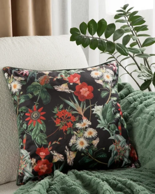 JA137-17b Fluwelen kussensloop met bloemen JA137-17