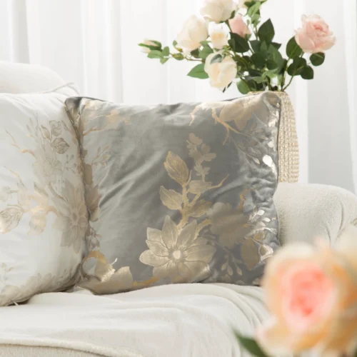 Velours kussenhoes met glanzende bloemenprint JA140-02