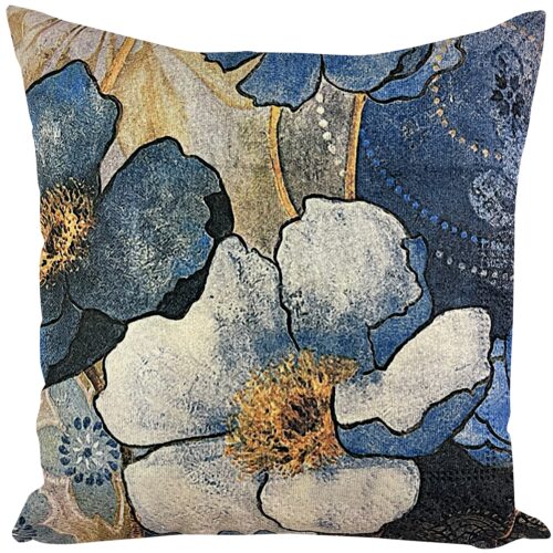JCL-648 Velours kussensloop met grote blauwe bloemen JCL-648
