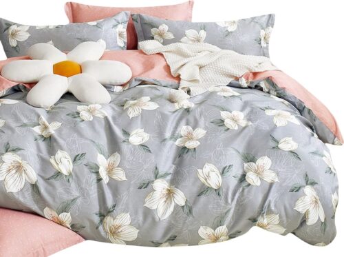 PBC-975 Dekbedovertrek katoensatijn met witte bloemen PBC-975