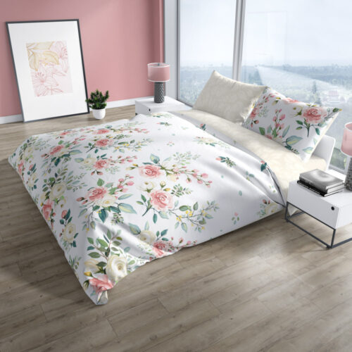 Katoenen dekbedovertrek met bloemenprint PEI-01