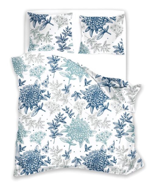 PER-107 Katoenen dekbedovertrek met bloemen op een witte achtergrond PER-107