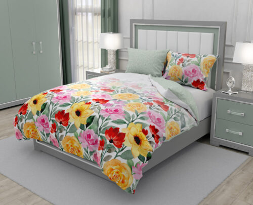 PER-130A Katoenen dekbedovertrek met bloemenprint PER-130