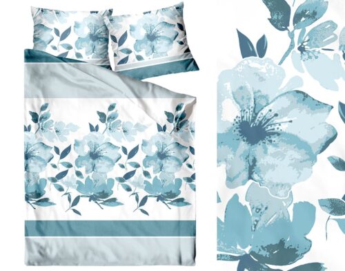 PFN-37f Dekbedovertrek katoenensatijn watercolor flowers PFN-37 blauw