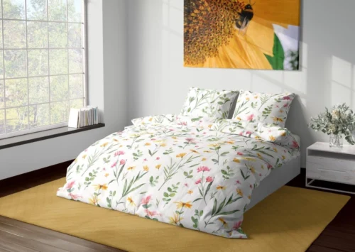 PIA-09c Dekbedovertrek katoensatijn met bloemen PIA-09