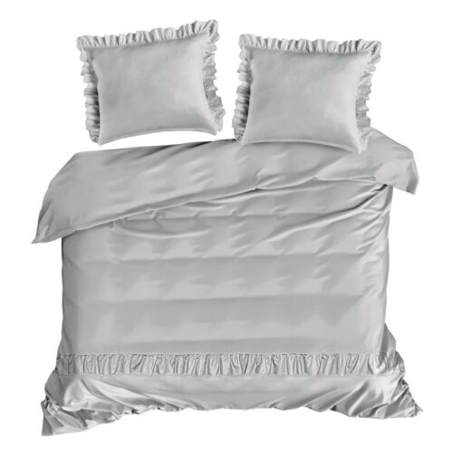 Macosatin dekbedovertrek met ruches zilver PT-213