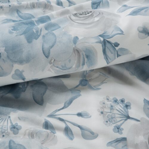 PTE-100A Dekbedovertrek van katoensatijn met blauwe bloemen PTE-100