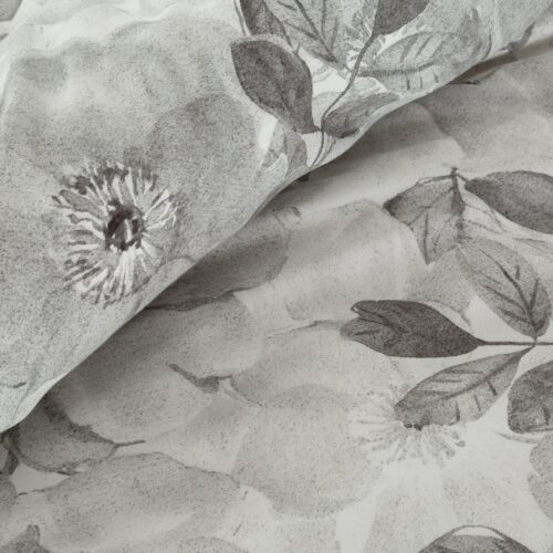 PTE-105a Dekbedovertrek katoensatijn met grijze bloemen PTE-105