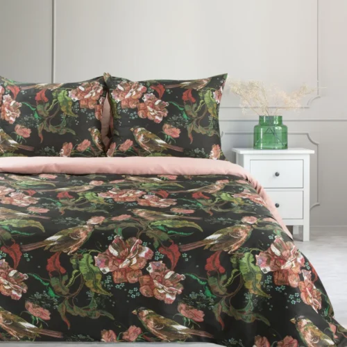 PTE-120 Dekbedovertrek van katoensatijn met bloemen PTE-120