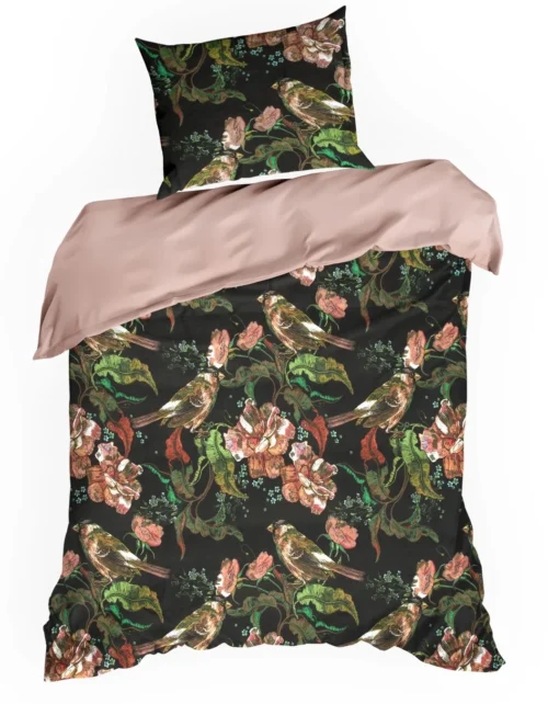 PTE-120a Dekbedovertrek van katoensatijn met bloemen PTE-120