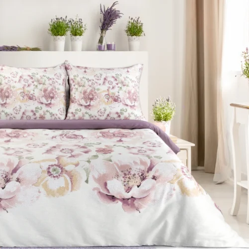 PTE-126 Dekbedovertrek van katoensatijn met bloemen PTE-126