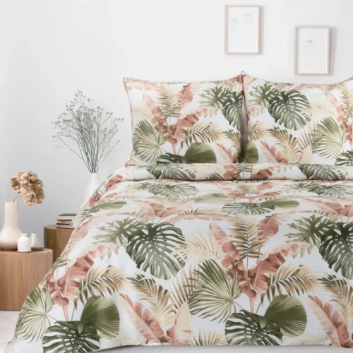 PTE-128 Katoensatijnen dekbedovertrek met botanische print PTE-128