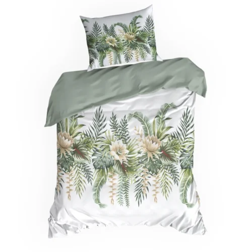 PTE-129a Katoensatijnen dekbedovertrek met botanische print PTE-129
