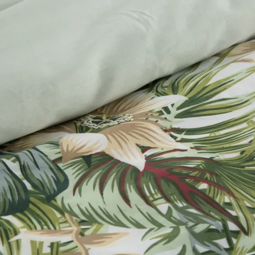PTE-129c Katoensatijnen dekbedovertrek met botanische print PTE-129