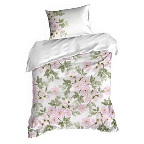 PTE-131a Dekbedovertrek van katoensatijn met roze bloemen PTE-131