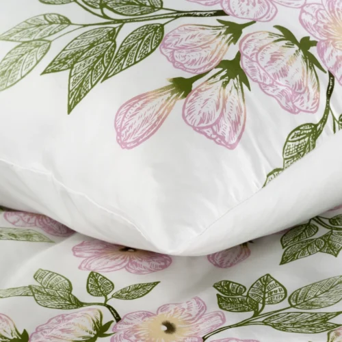 PTE-131d Dekbedovertrek van katoensatijn met roze bloemen PTE-131
