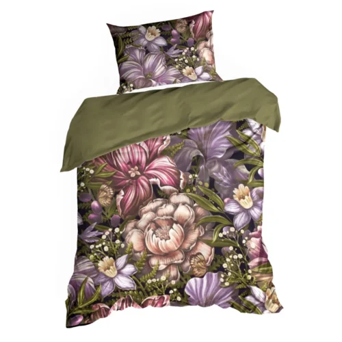 PTE-132a Katoensatijnen dekbedovertrek met kleurrijke bloemen PTE-132