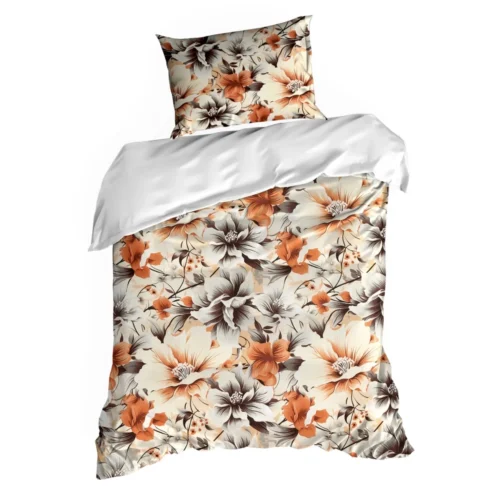 PTE-138a Katoensatijnen dekbedovertrek met oranje bloemen PTE-138