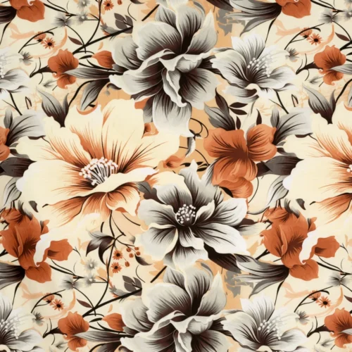 PTE-138b Katoensatijnen dekbedovertrek met oranje bloemen PTE-138