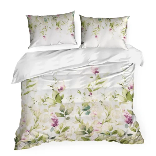 PTE-139a Katoensatijnen dekbedovertrek met paarse bloemen PTE-139
