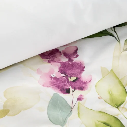 PTE-139c Katoensatijnen dekbedovertrek met paarse bloemen PTE-139