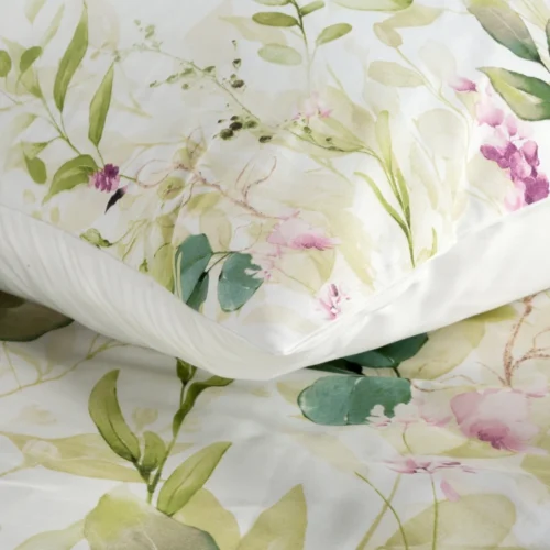 PTE-139d Katoensatijnen dekbedovertrek met paarse bloemen PTE-139