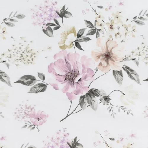 PTE-146c Katoensatijnen dekbedovertrek met beige en paarse bloemen PTE-146