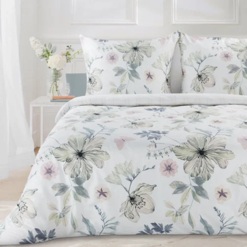 PTE-150 Katoensatijnen dekbedovertrek met kleurrijke bloemen PTE-150
