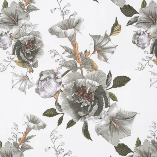 PTE-152c Dekbedovertrek van katoensatijn met grijze bloemen PTE-152