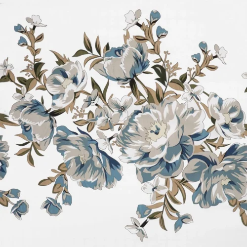 PTE-153c Dekbedovertrek van katoensatijn met grijze bloemen PTE-153