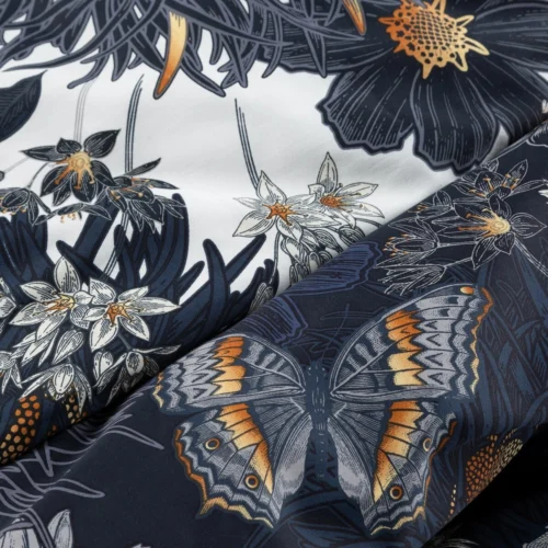 PTE-156a Dekbedovertrek katoensatijn met bloemen en libellen PTE-156