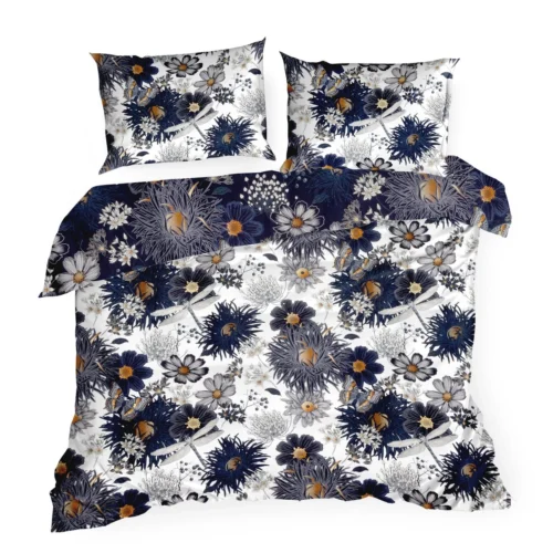 PTE-156b Dekbedovertrek katoensatijn met bloemen en libellen PTE-156