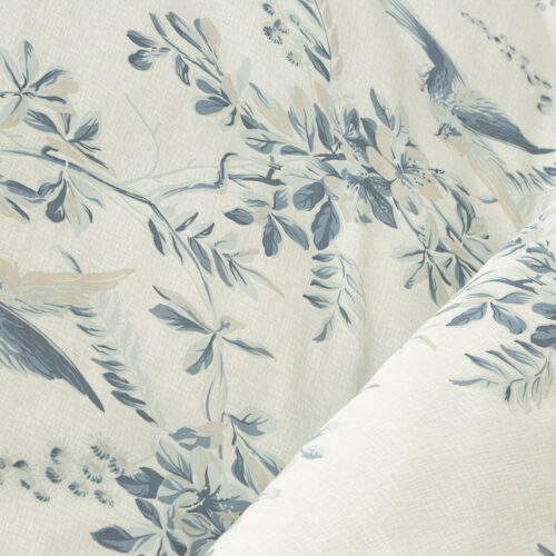 PTE-86a Dekbedovertrek katoensatijn met blauwe bladerenprint PTE-86