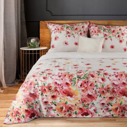 PTE-89 Dekbedovertrek katoensatijn met kleurrijke bloemenprint PTE-89