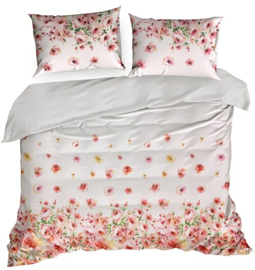 PTE-89B Dekbedovertrek katoensatijn met kleurrijke bloemenprint PTE-89