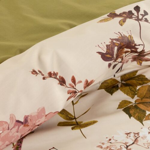 PTE-91A Dekbedovertrek katoensatijn met bloemen en bladeren PTE-91