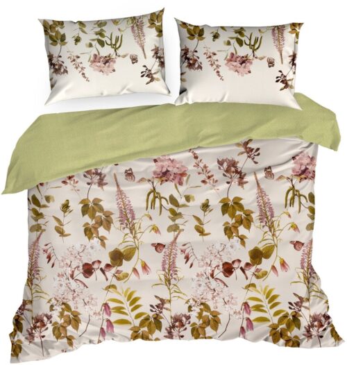 PTE-91B Dekbedovertrek katoensatijn met bloemen en bladeren PTE-91