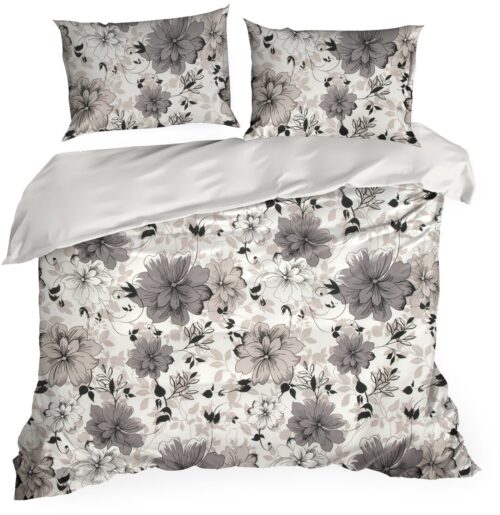 PTE-96B Dekbedovertrek van katoensatijn met beige bloemen PTE-96