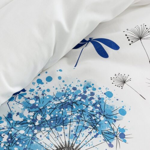 PTF-101a Dekbedovertrek van katoen met blauwe bloemen en libellen PTF-101