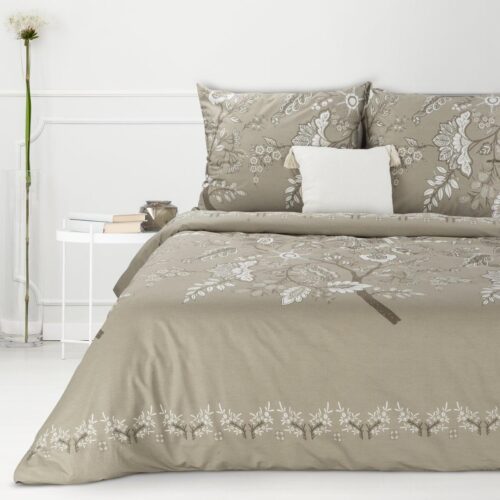 Renforce Deluxe katoenen dekbedovertrek PTO-010 taupe met bloemetjes