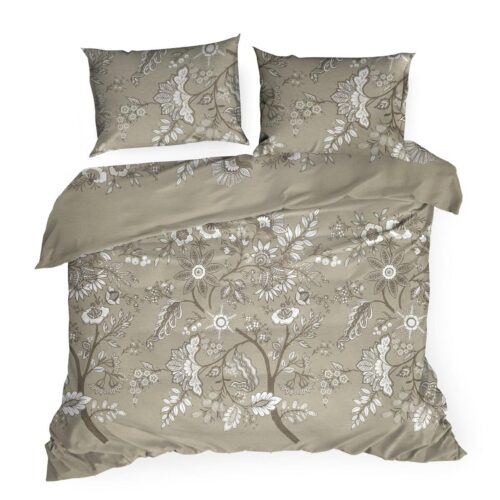 Renforce Deluxe katoenen dekbedovertrek PTO-010 taupe met bloemetjes