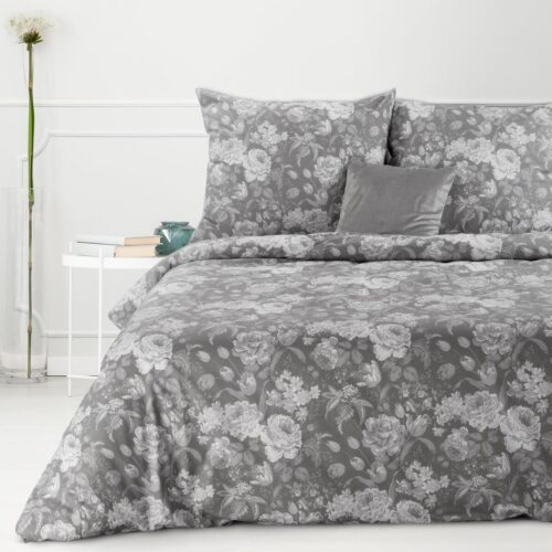 PTO-020 Renforce Deluxe Katoenen dekbedovertrek PTO-020 grijs met bloemen