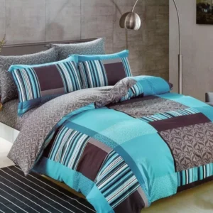 Dekbedovertrek katoensatijn SB-1468 geometrisch blauw/bruin