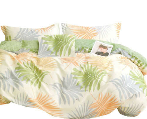 SB-1853 Dekbedovertrek katoensatijn met palmbladeren SB-1853 pastel