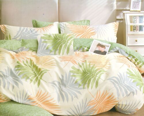 SB-1853 Dekbedovertrek katoensatijn met palmbladeren SB-1853 pastel