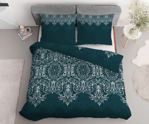 SJB-329d Dekbedovertrek katoensatijn SJB-329 boho forestgreen