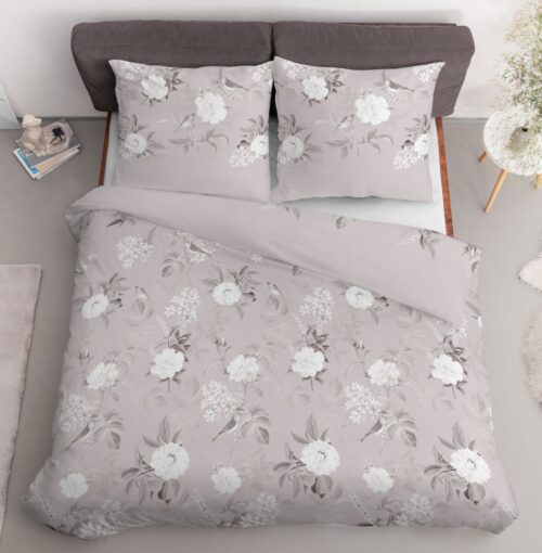 SJB-376c Dekbedovertrek katoensatijn met witte bloemen SJB-376